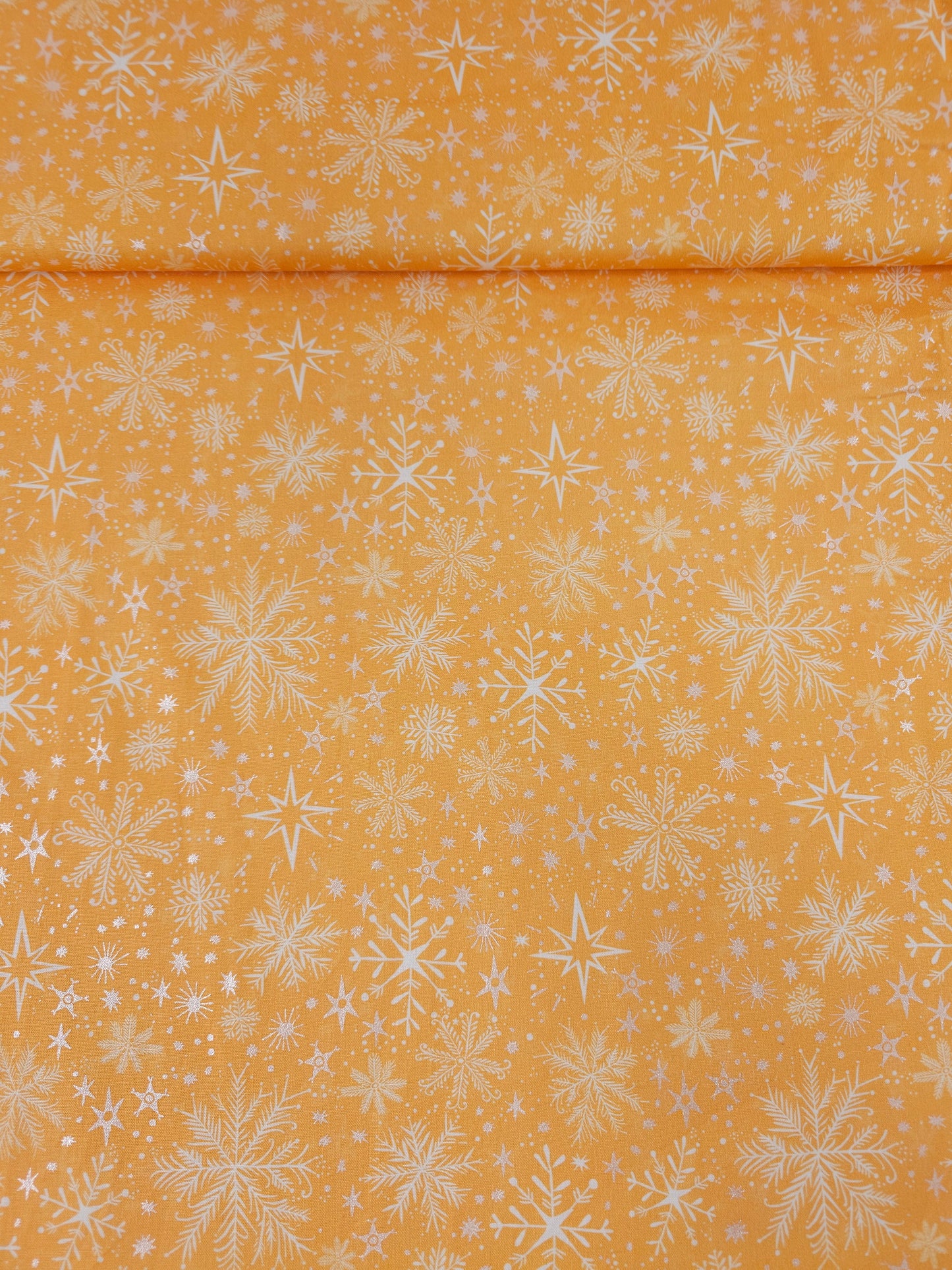 Orange/Silver Magical Snowflakes 100% Cotton - Benartex