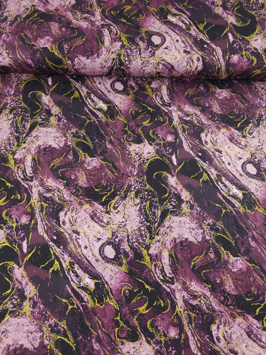 Plum Purple/Gold Marble 100% Cotton - Benartex