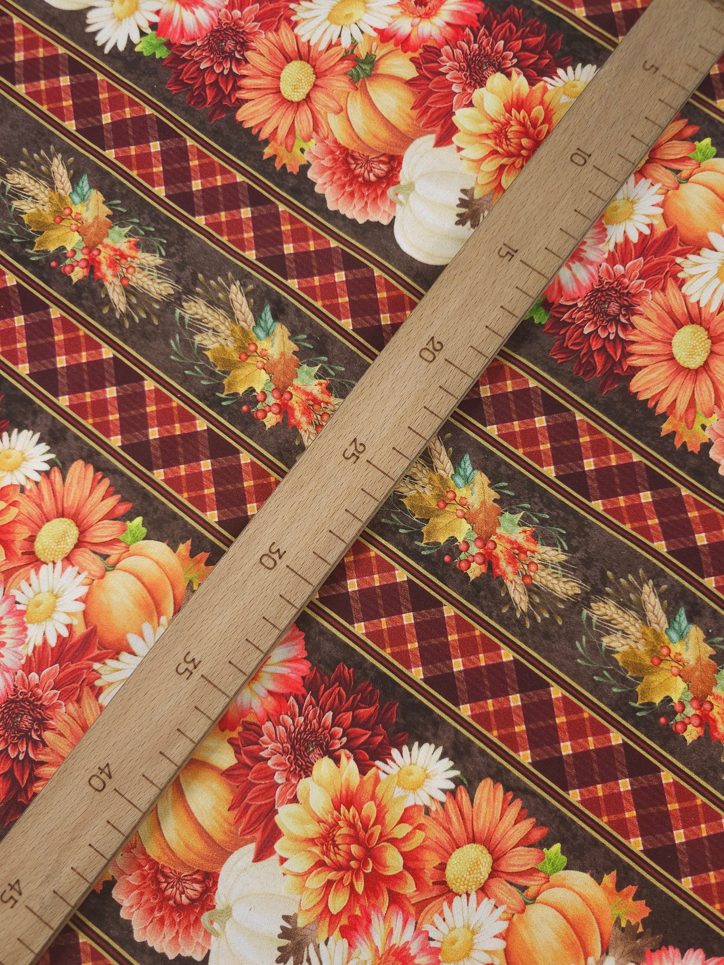 Pumpkin Floral Border Stripe 100% Cotton