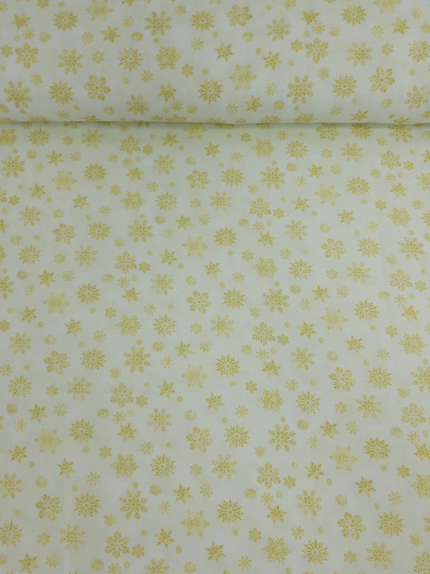 Off White/Gold Snowflake 100% Cotton