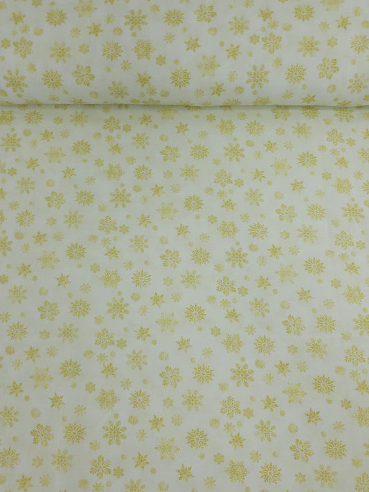 Off White/Gold Snowflake 100% Cotton