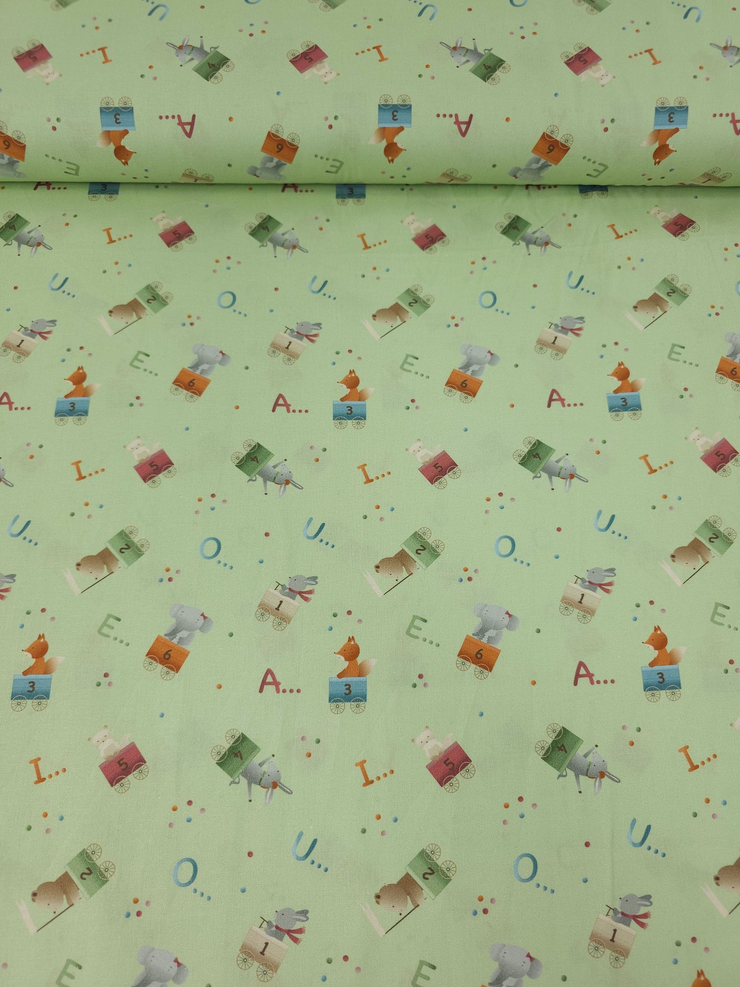 Pastel Green Novelty Alphabet 100% Cotton