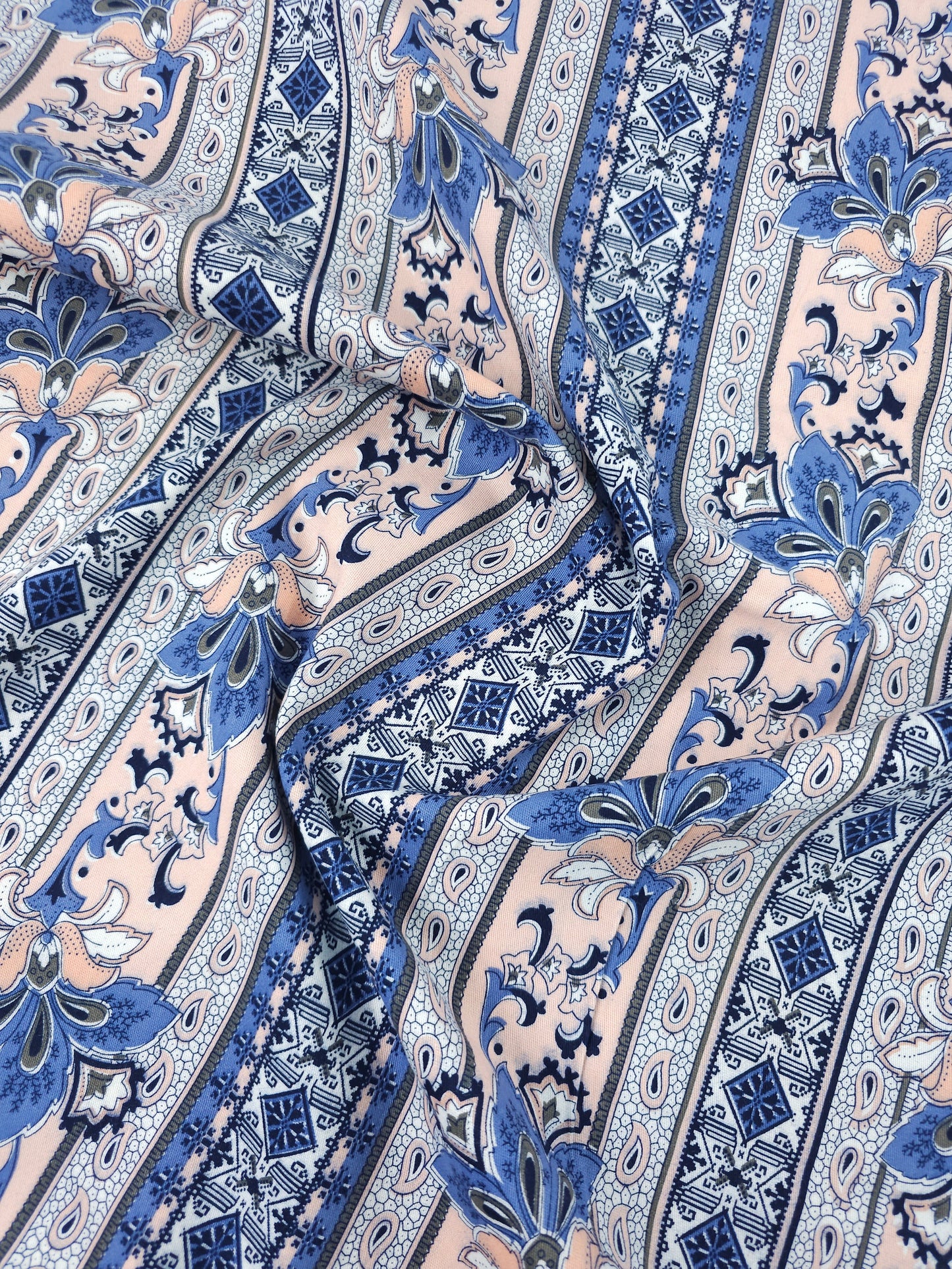 Pinky Peach/Blue Paisley Stripe Brushed Cotton