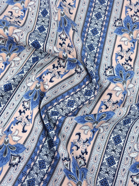 Pinky Peach/Blue Paisley Stripe Brushed Cotton