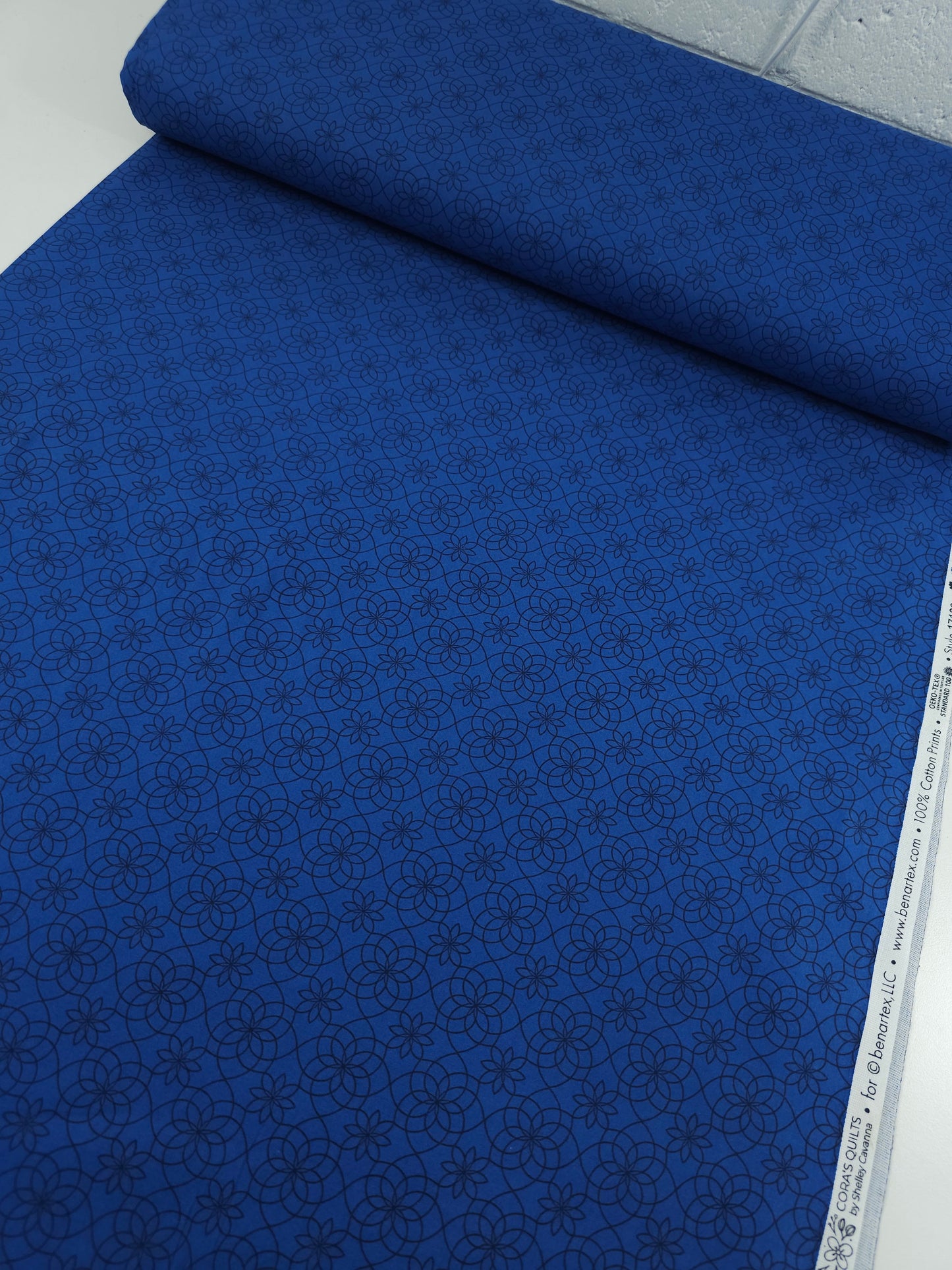 Dark Blue Floral Spiral 100% Cotton - Benartex