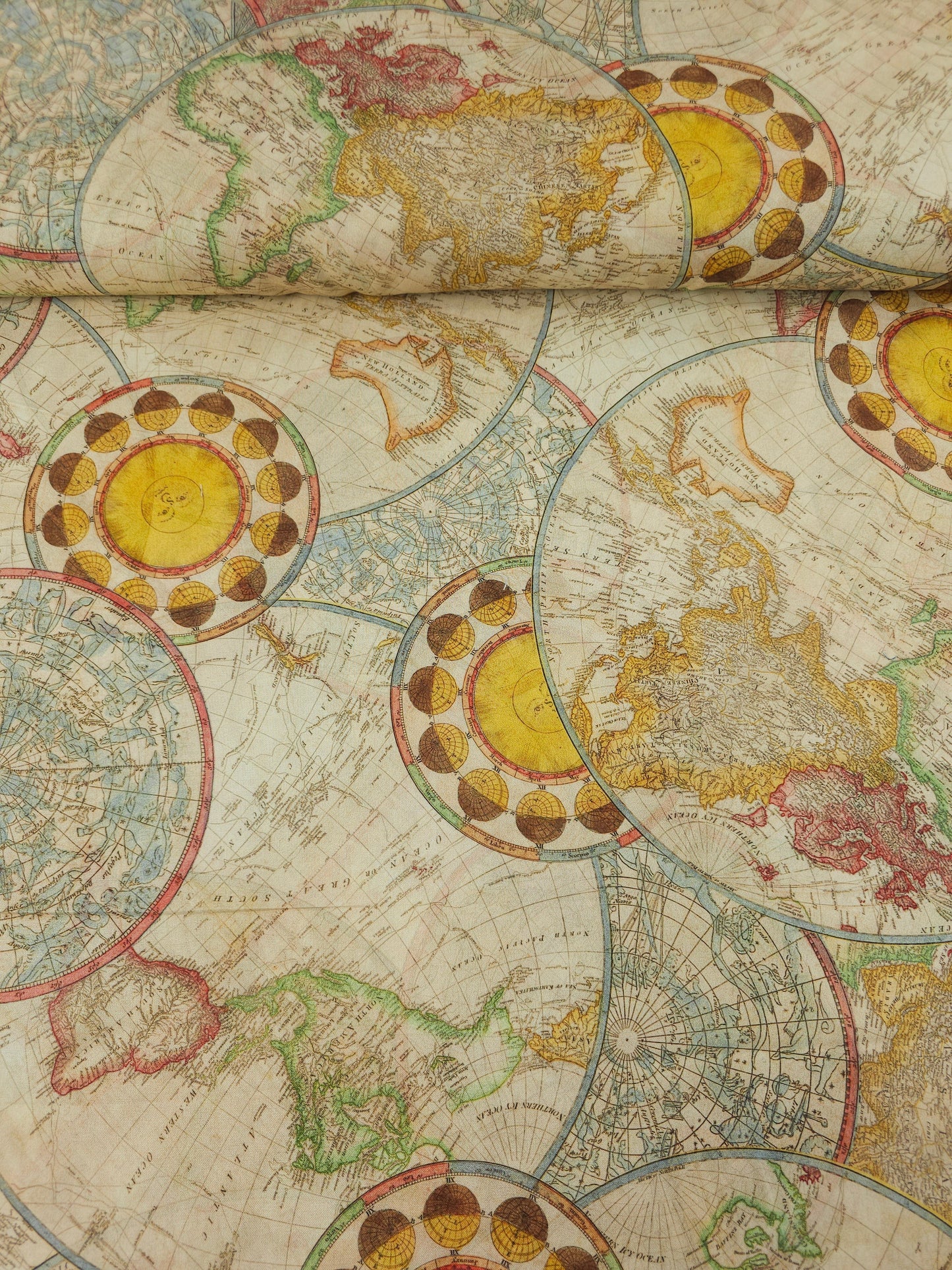 Celestial Sun World Map 100% Cotton 106" - Robert Kaufman *EXTRA WIDE*