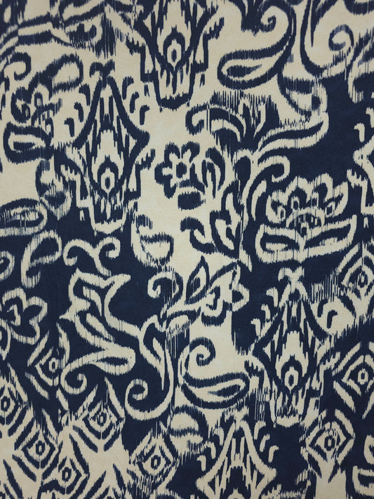 Navy/Ivory Floral Damask Viscose Crepe