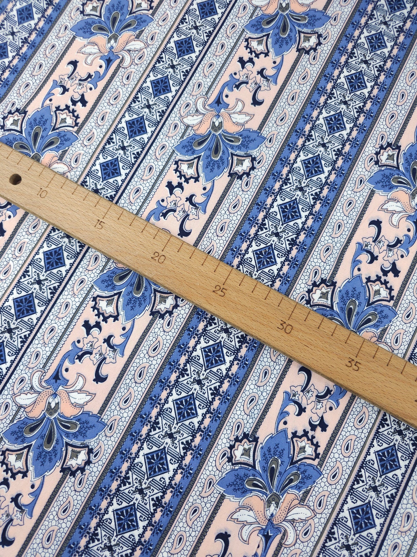 Pinky Peach/Blue Paisley Stripe Brushed Cotton