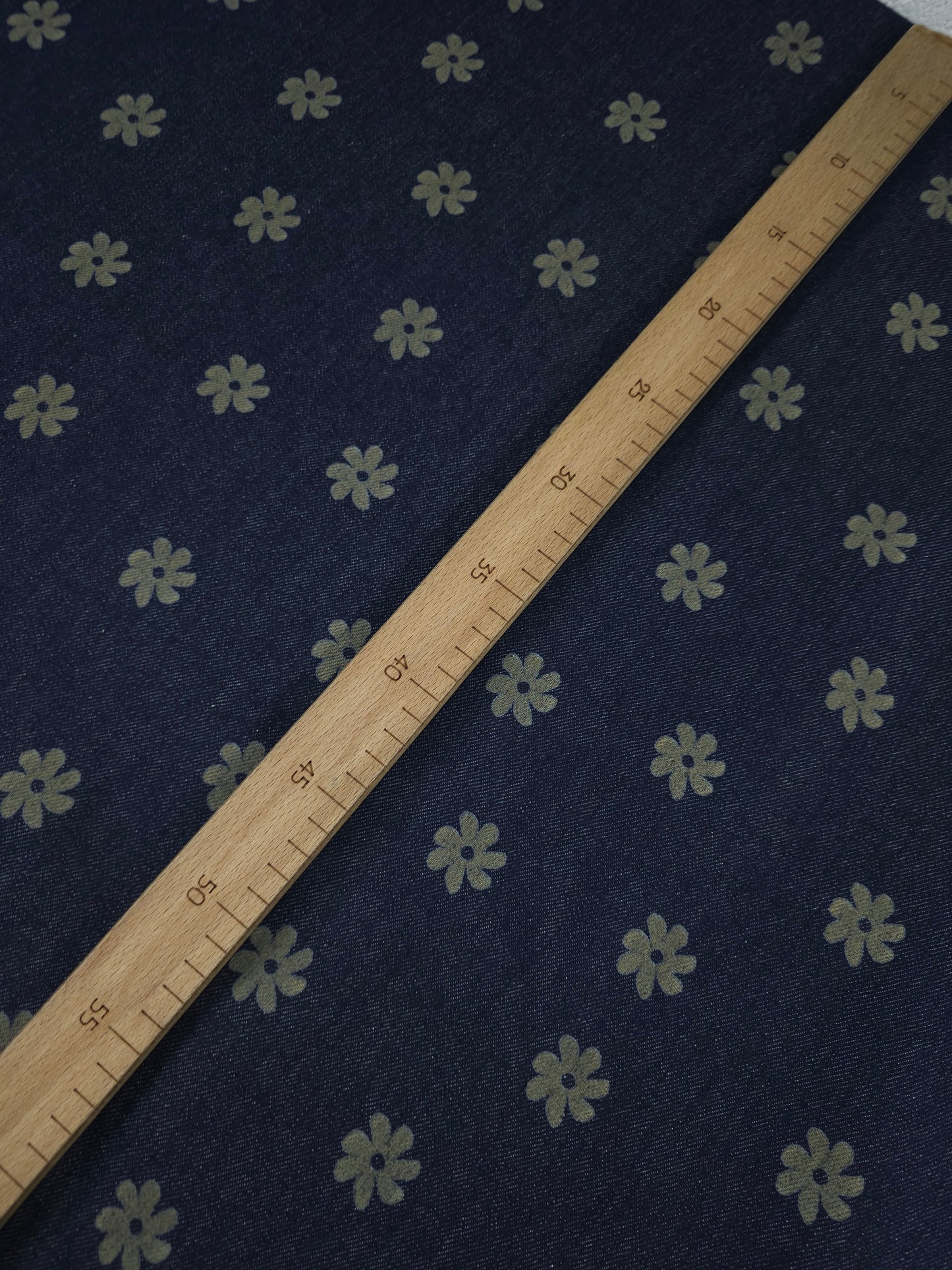 Indigo Navy Groovy Ditsy Daisy Denim