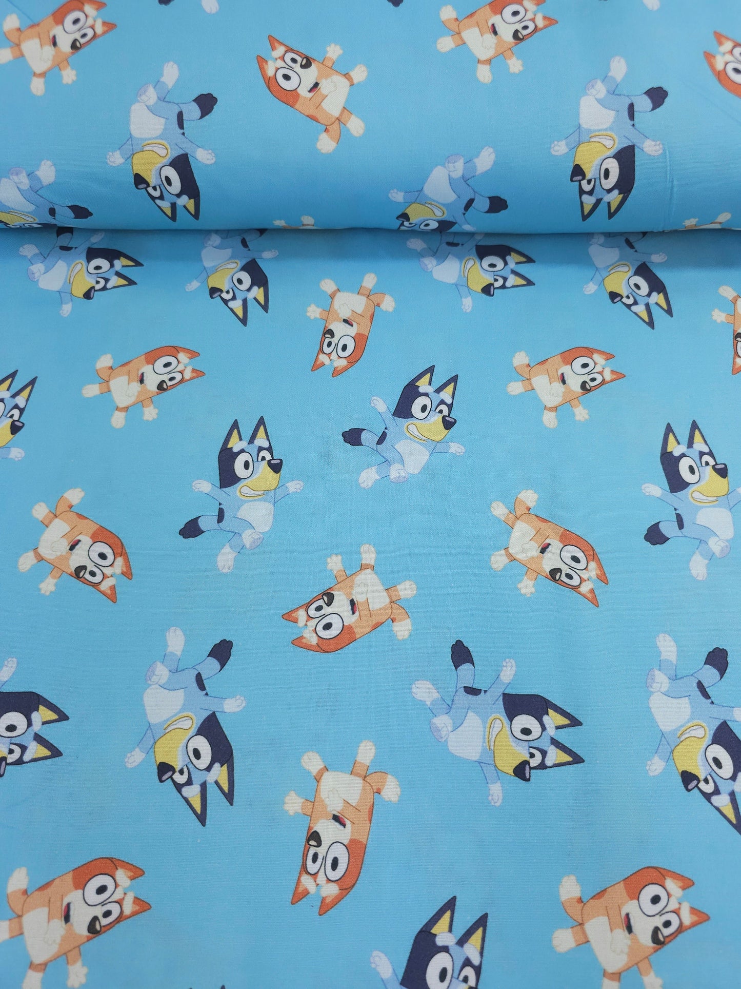 Turquoise Bluey and Bingo Play 100% Cotton