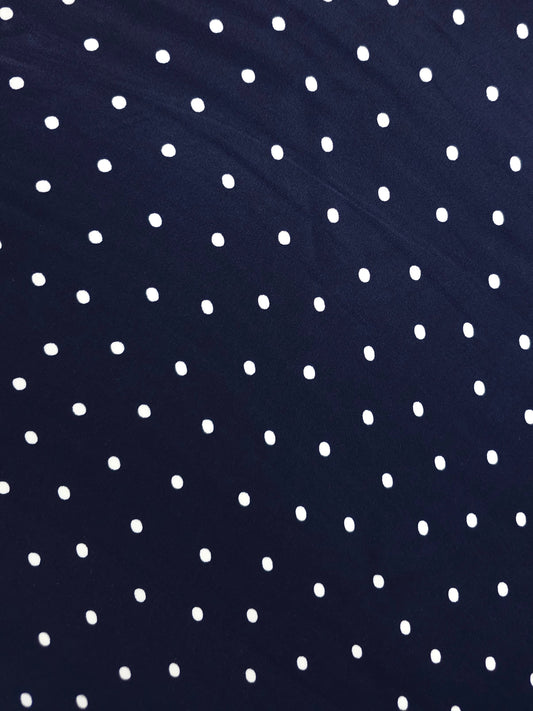 Indigo Navy Mini Polka Dot Viscose Satin