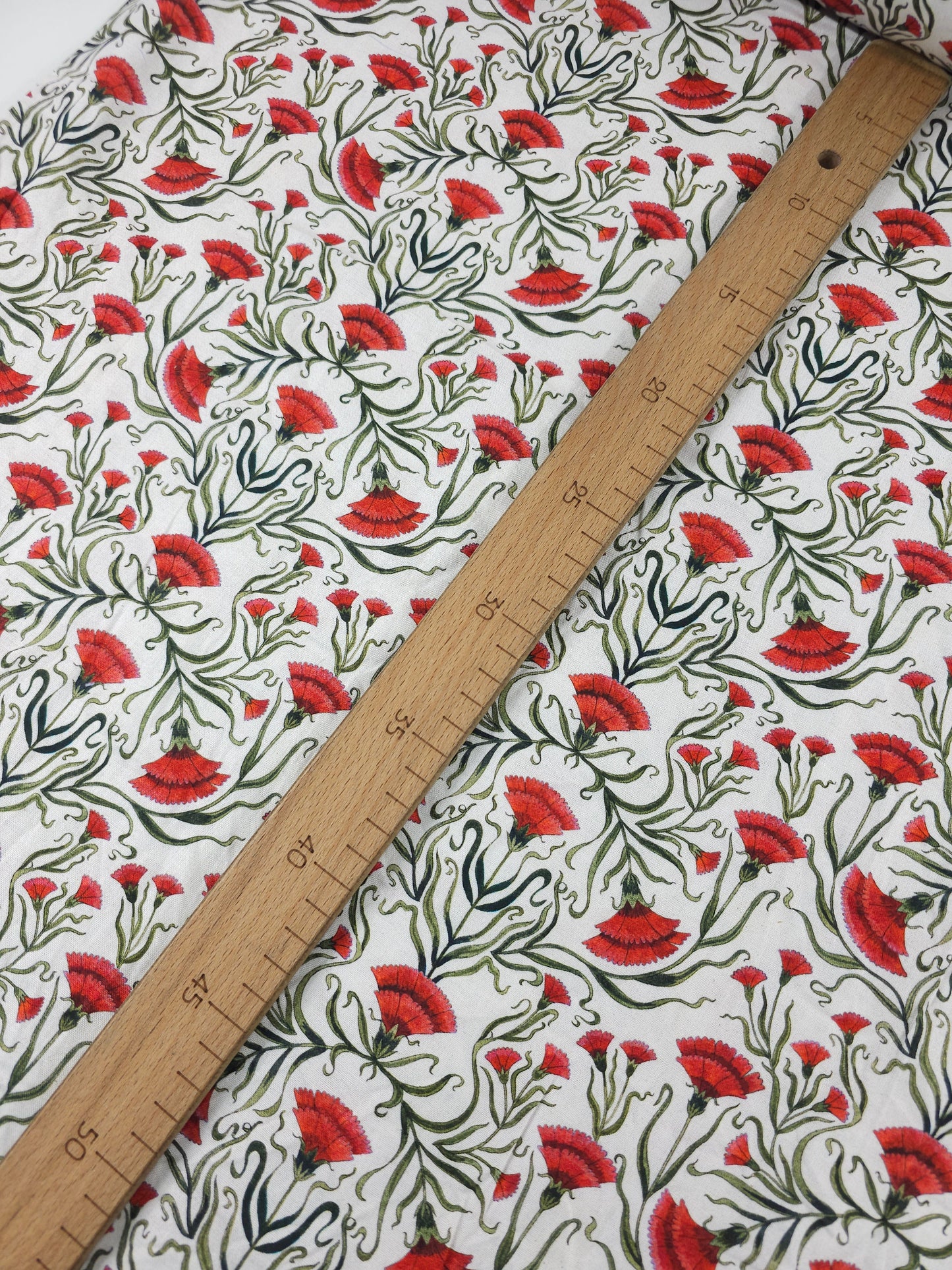 Red/White Carnation Floral 100% Cotton - Free Spirit