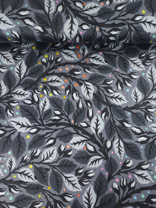 *PRE ORDER* Carbon Grey Nip In The Bud Graywork Cotton Sateen 106" - Tula Pink *EXTRA WIDE*