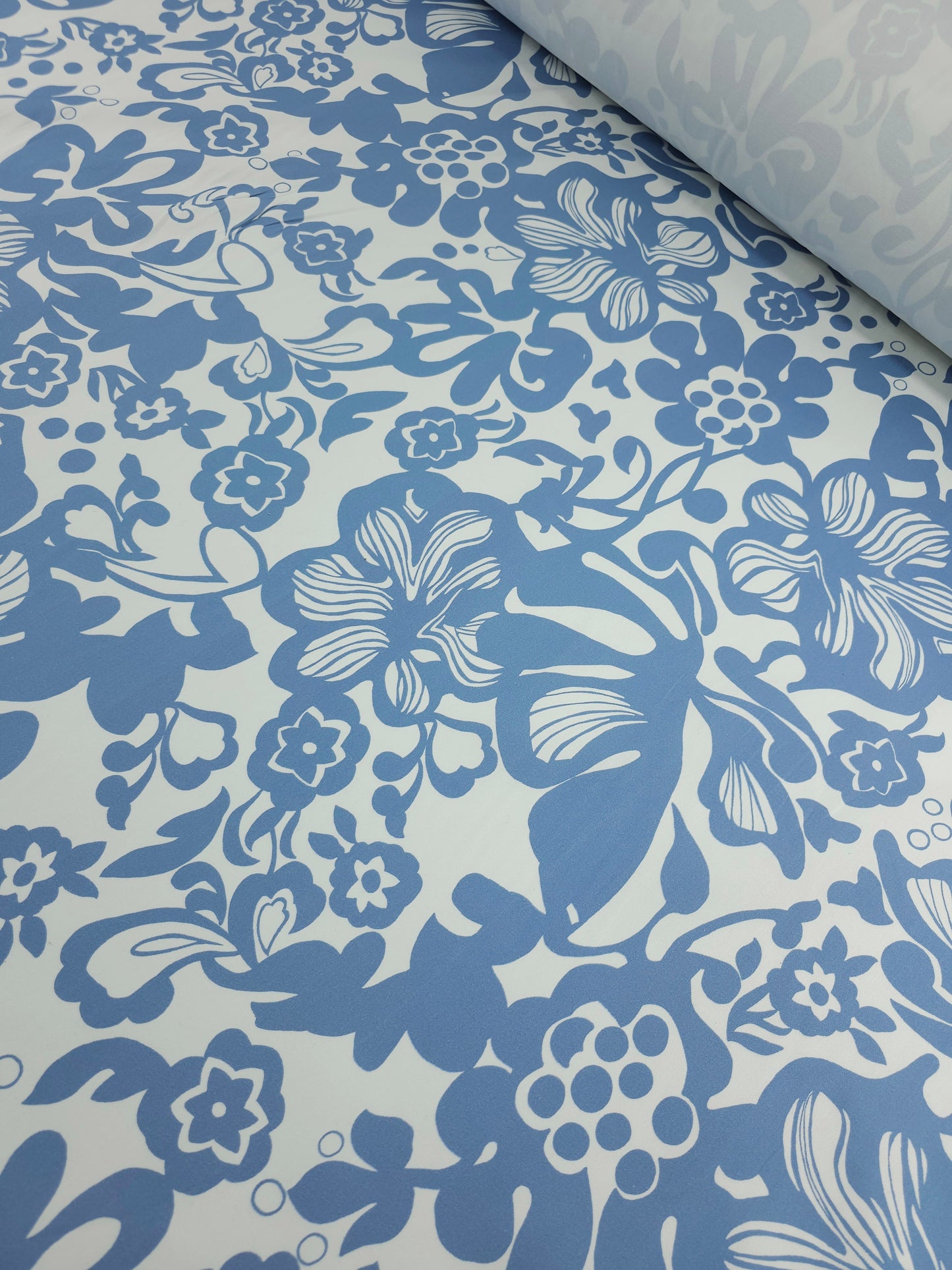 Powder Blue Wonder Floral Mediumweight Cotton Sateen Stretch