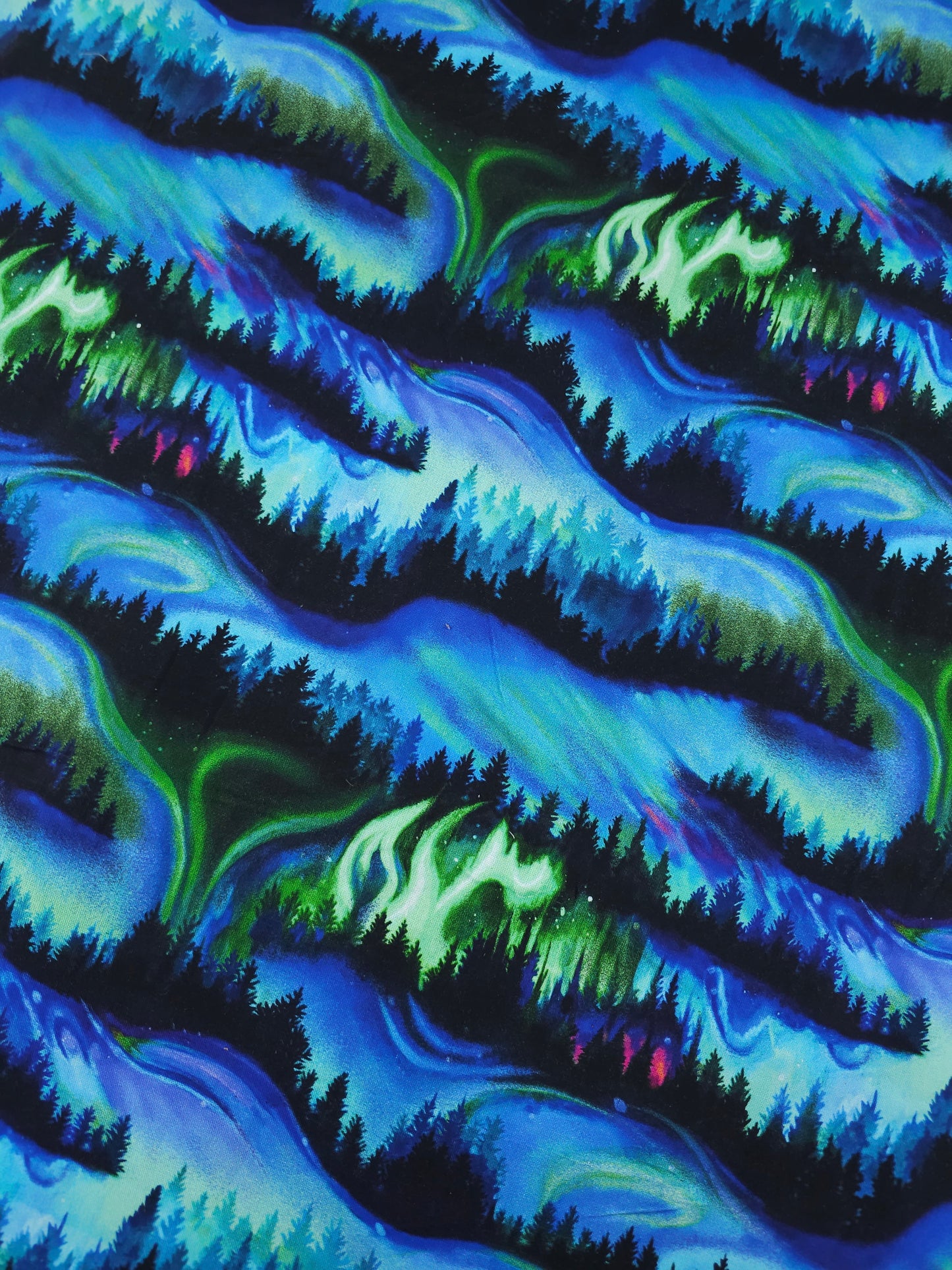 Green/Blue Northern Lights Forest 100% Cotton