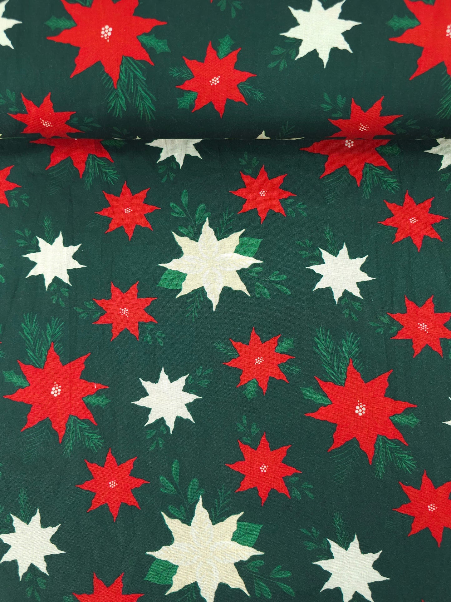 Green/Red Abstract Holly 100% Cotton