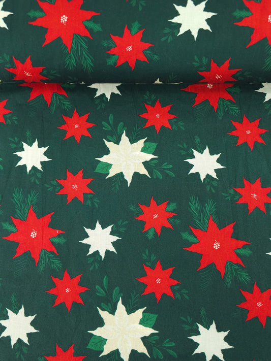 Green/Red Abstract Holly 100% Cotton