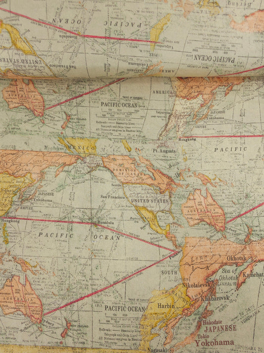 Vintage Map 100% Cotton 104" *EXTRA WIDE*