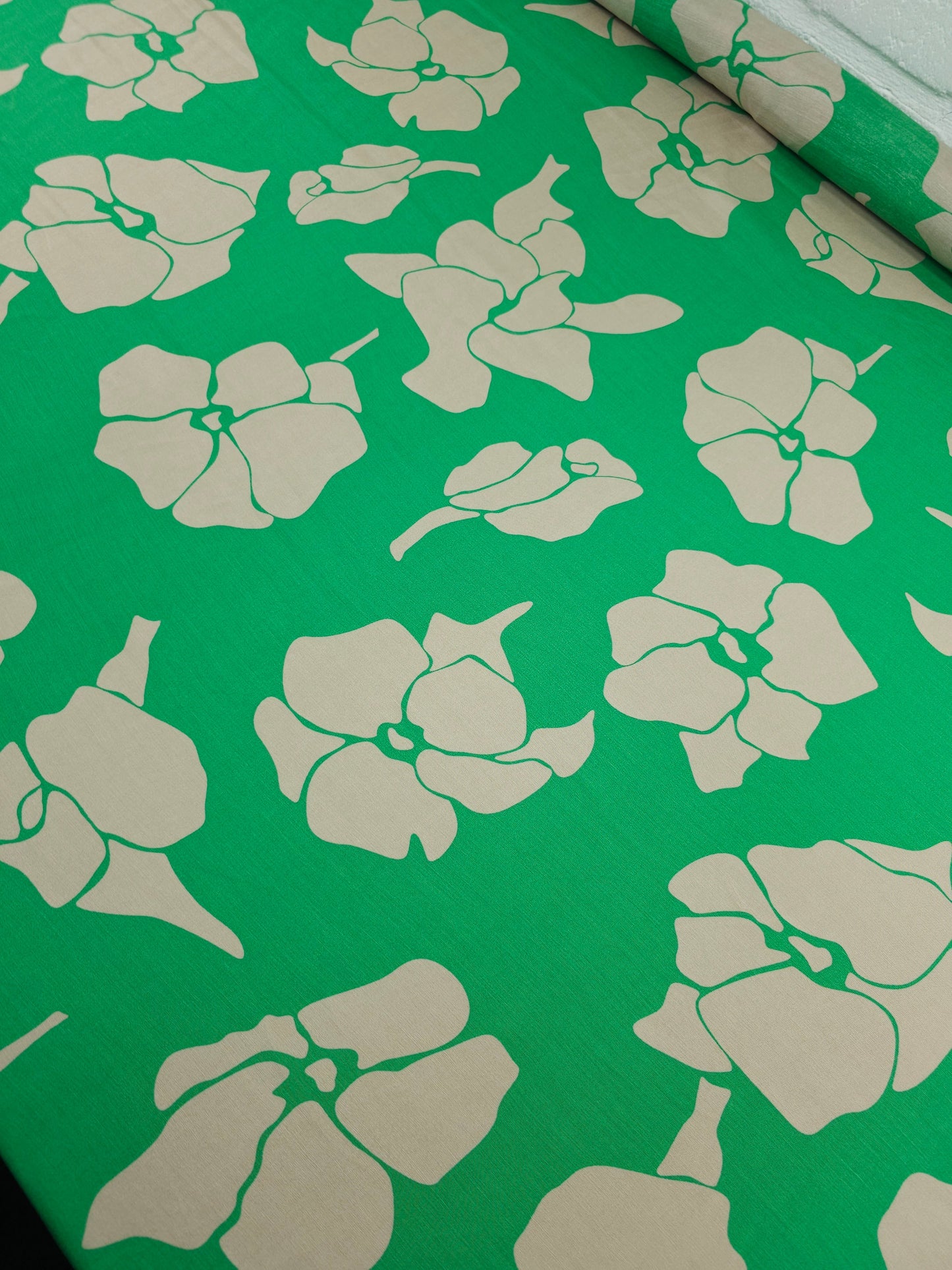 Green/Beige Flower Viscose Silk