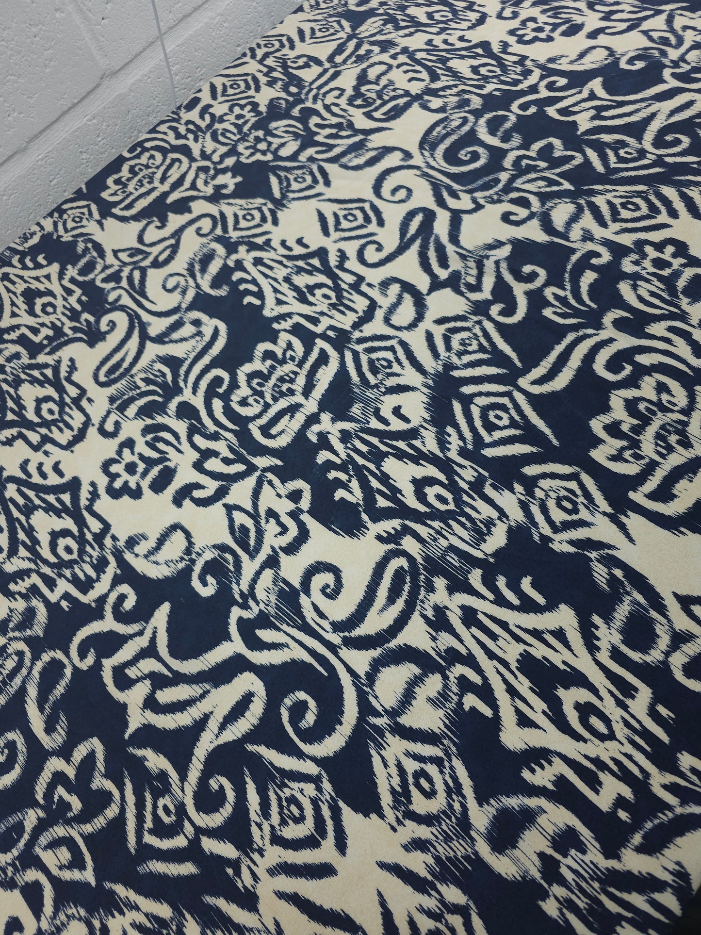 Navy/Ivory Floral Damask Viscose Crepe