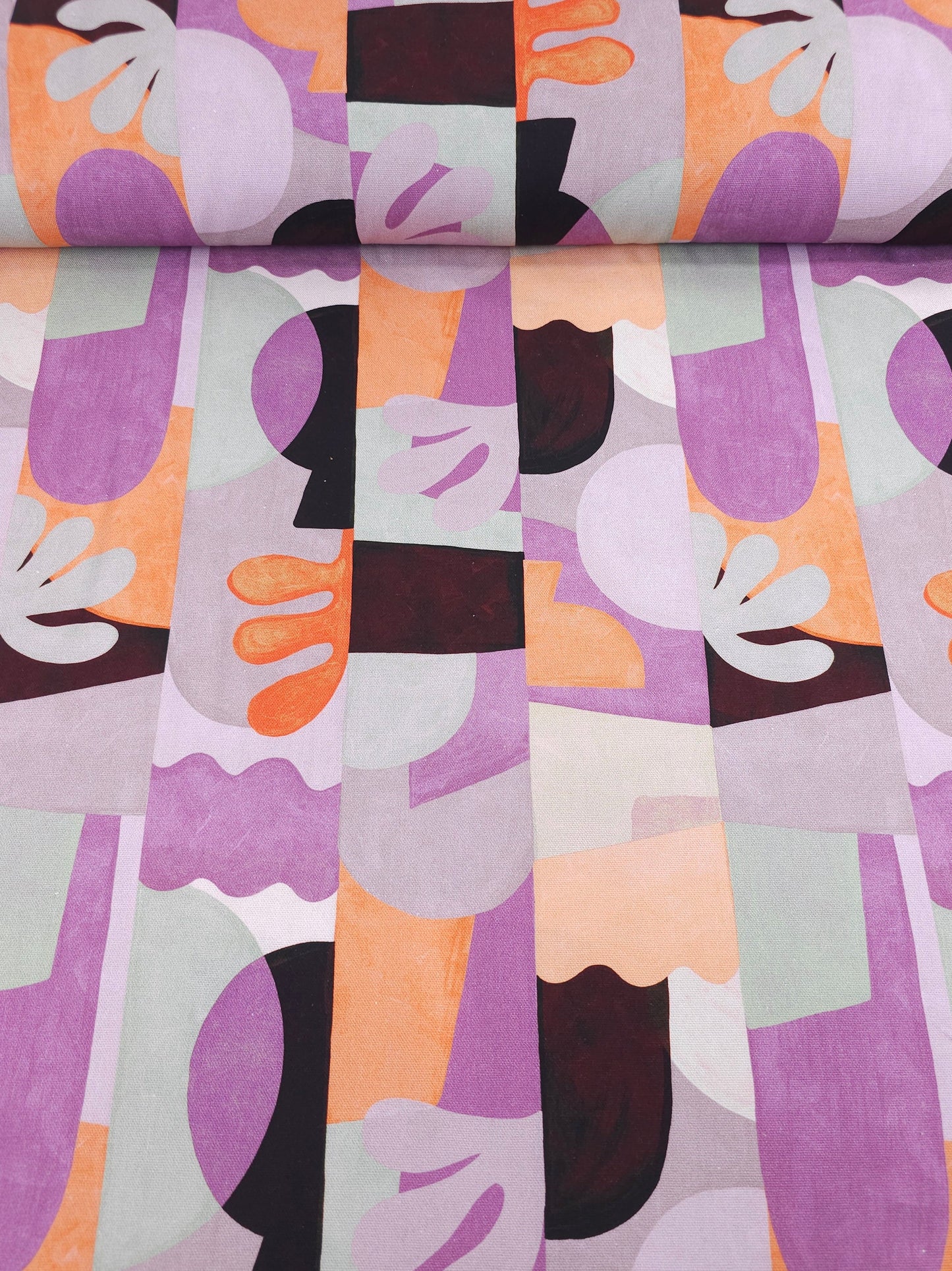 Purple/Orange Abstract Groovy Doodle Lightweight Canvas Cotton