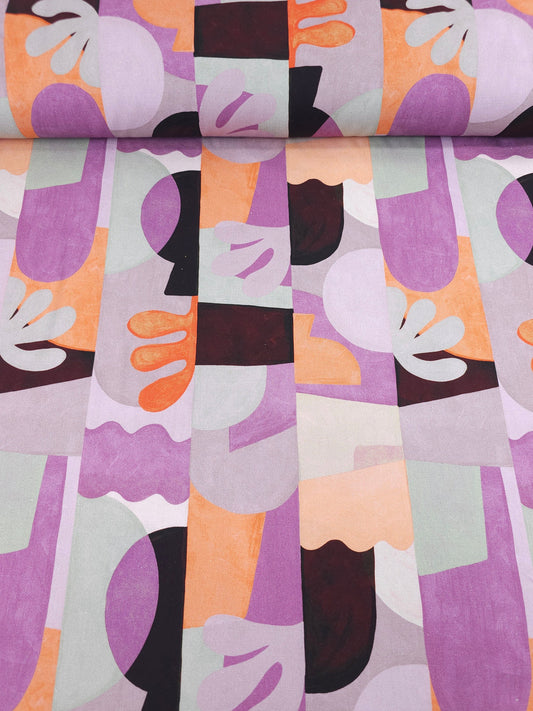 Purple/Orange Abstract Groovy Doodle Lightweight Canvas Cotton