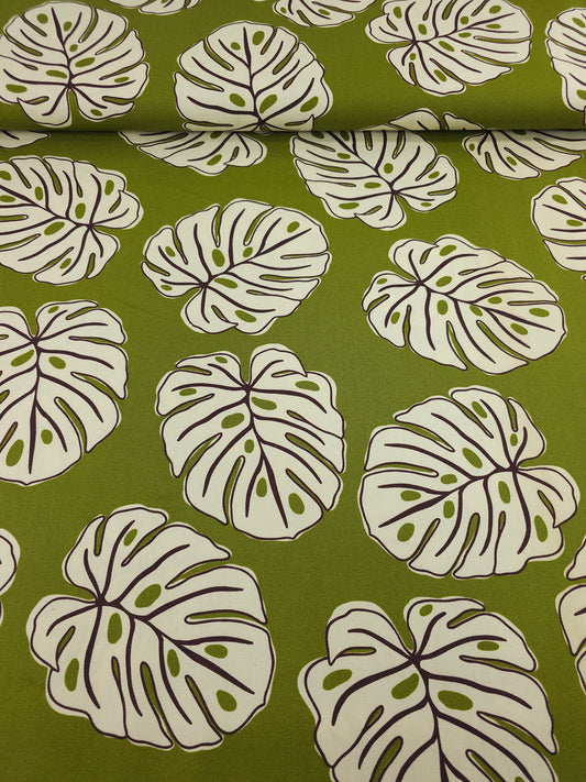 Olive/Ivory Monstera Leaf Lightweight Canvas Cotton