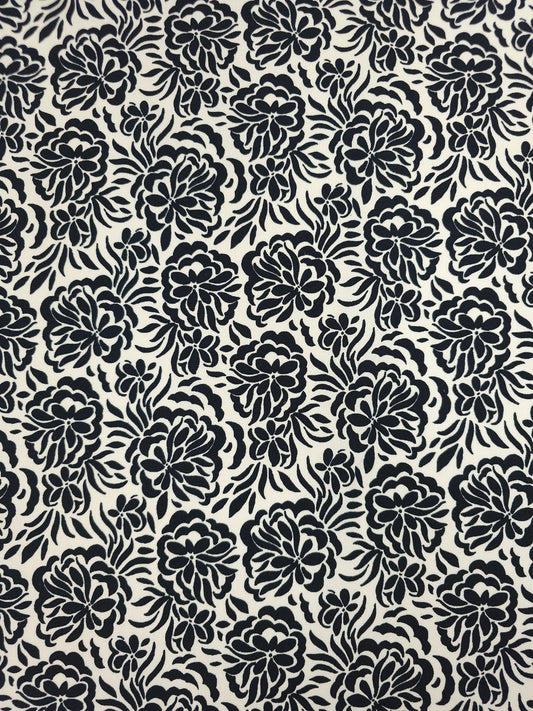 Black/Ivory Floral Dream Interfacing Backed Viscose