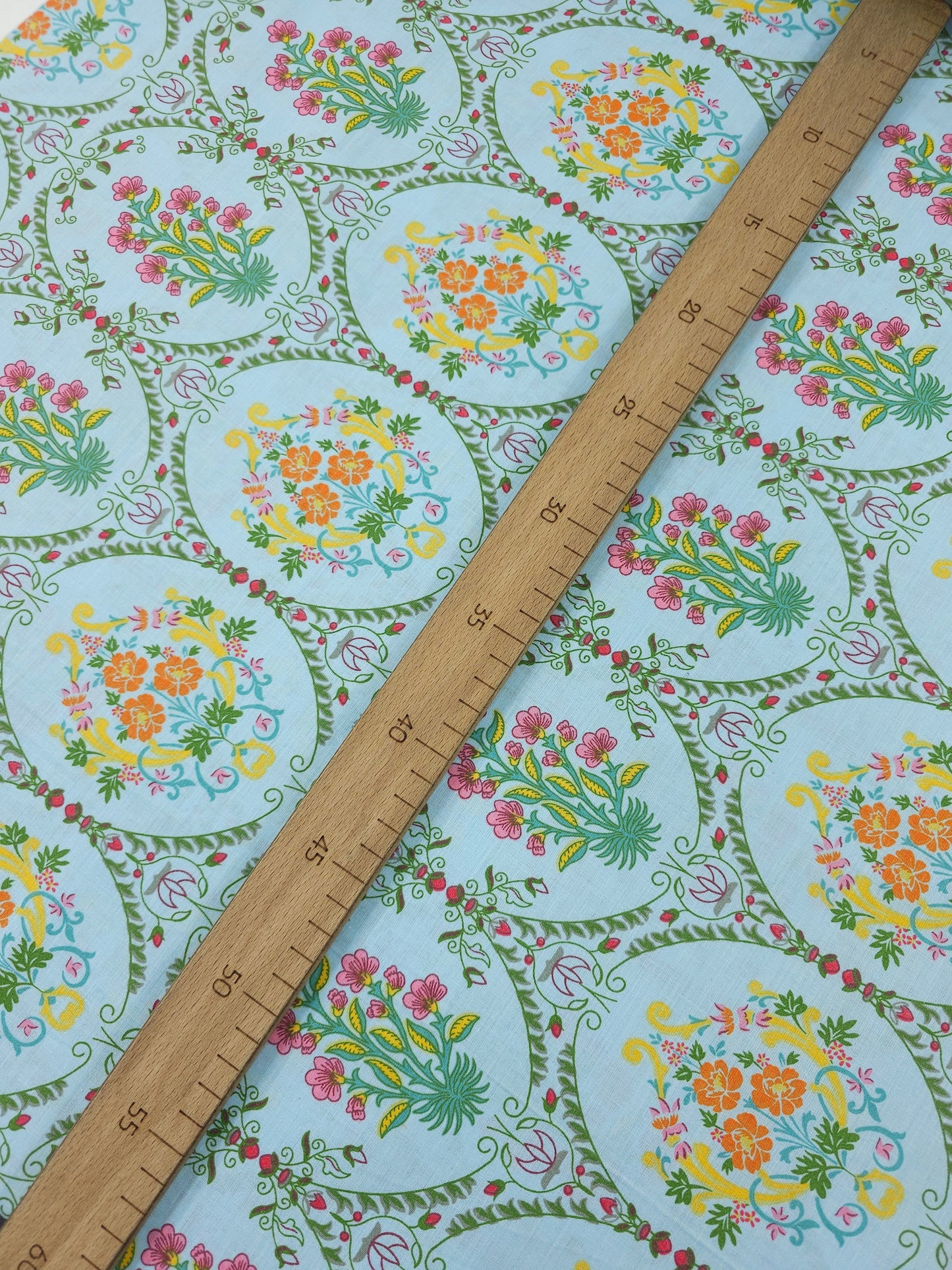 Light Blue Vintage Floral Opulence 100% Cotton 102" *EXTRA WIDE*