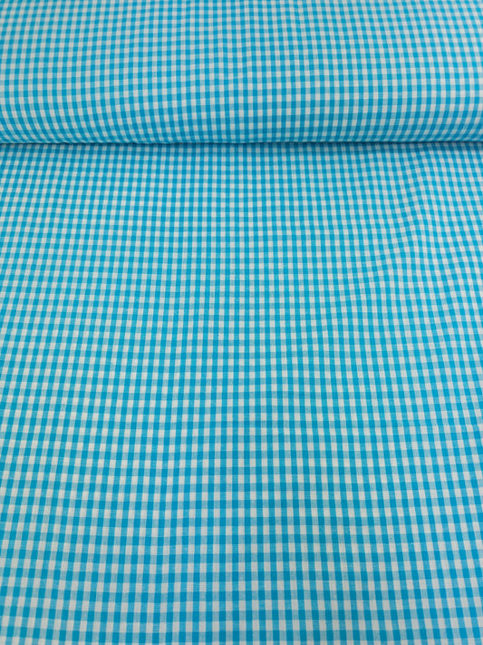 Turquoise Blue Small Gingham 100% Cotton