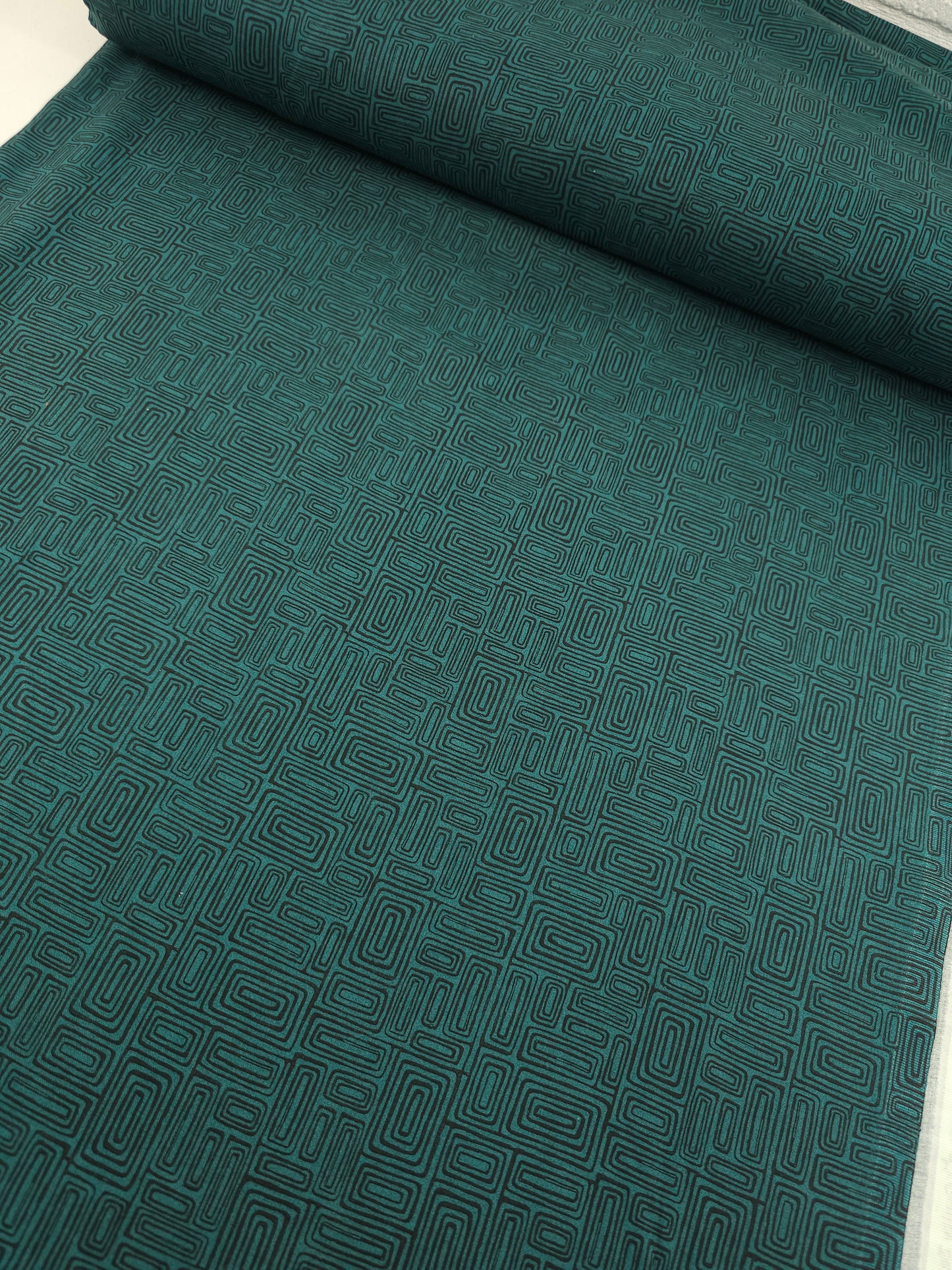 Dark Green Abstract Rectangle Doodle 100% Cotton - Benartex