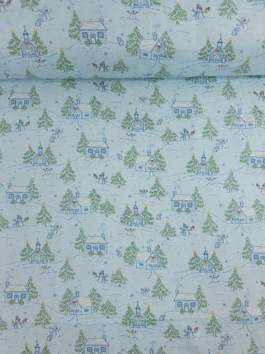 Snowman's Village 100% Cotton