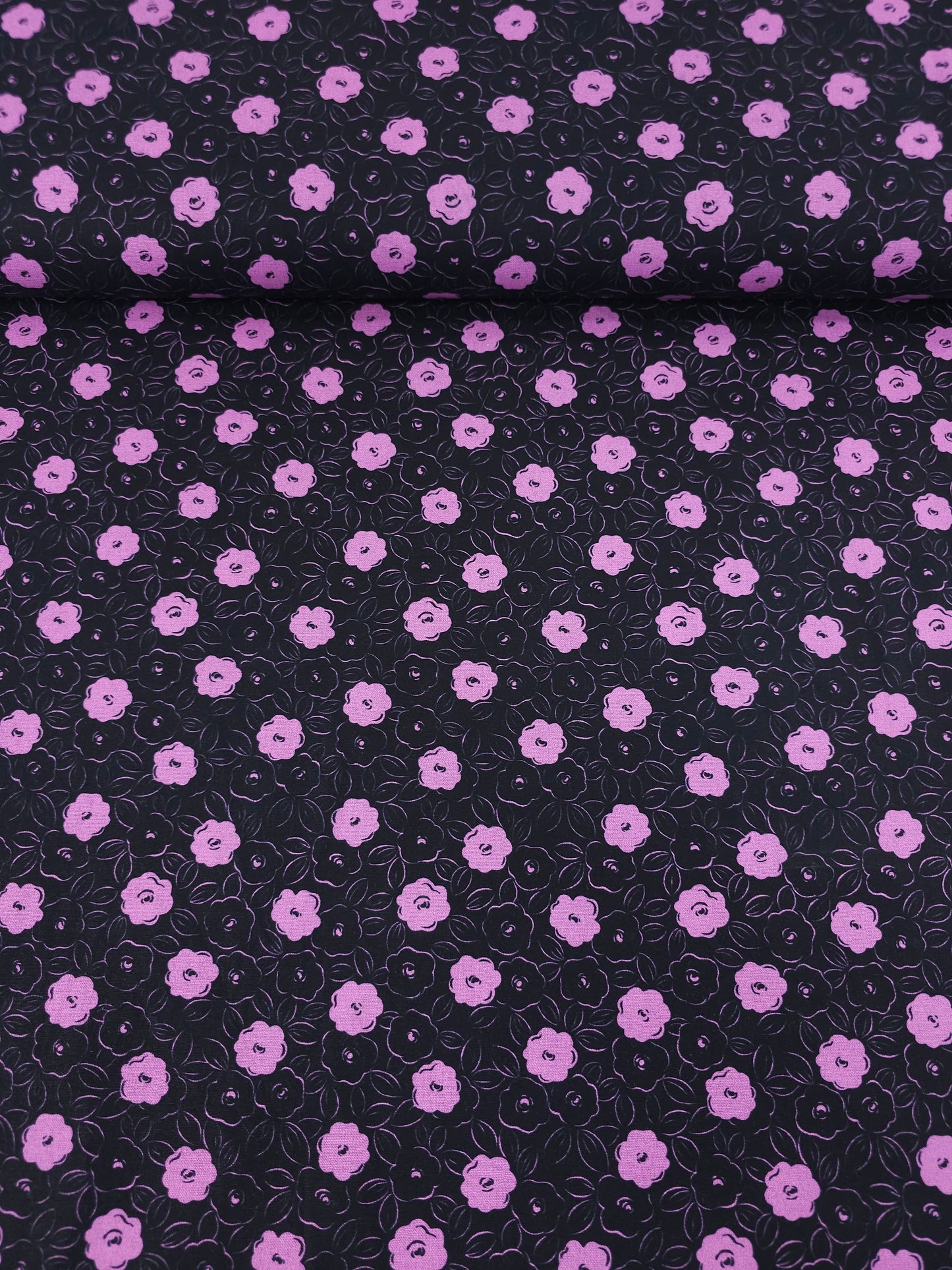 Purple/Black Puff Floral 100% Cotton