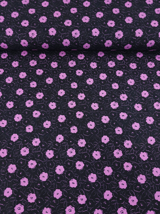 Purple/Black Puff Floral 100% Cotton