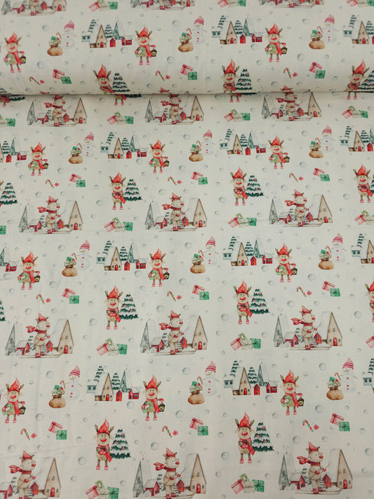Reindeer Village 100% Cotton