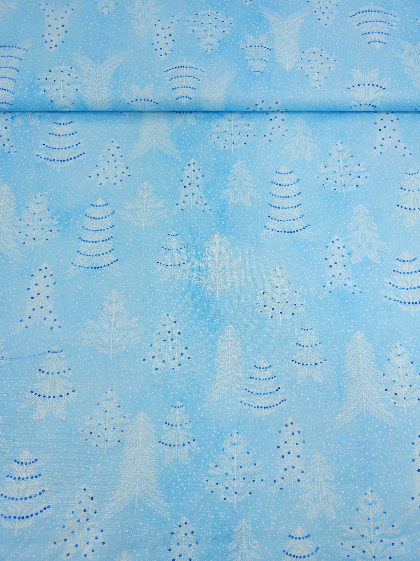 Light Blue Snowy Christmas Trees 100% Cotton - Robert Kaufman